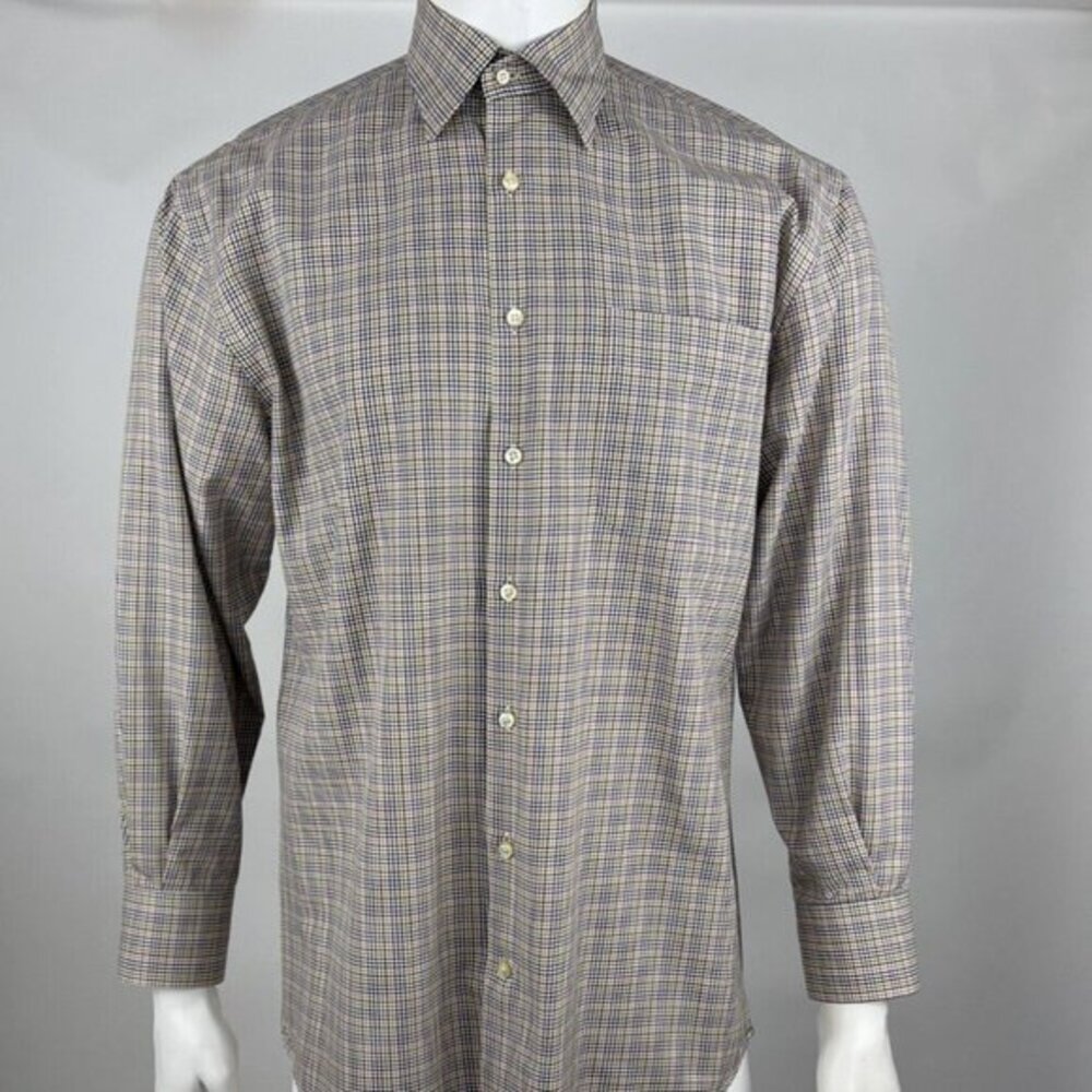 Peter Millar Button-Up Shirt Long Sleeve Mens M EUC Collared Cotton Plaid Gray